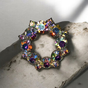 Cora Iridescent Silver Rhinestone Brooch One Size